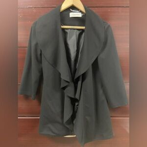 Calvin Klein Womens Lined Blazer Jacket Size XS Petite Waterfall Ruffle Open